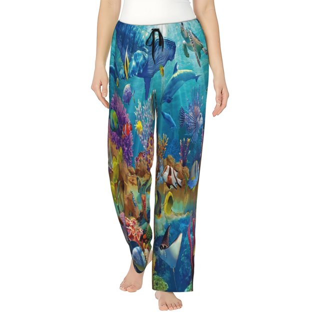 Balery Sea World Pantalones de pijama para mujer, pijamas ultraligeros, pantalones de estar por casa-Medium