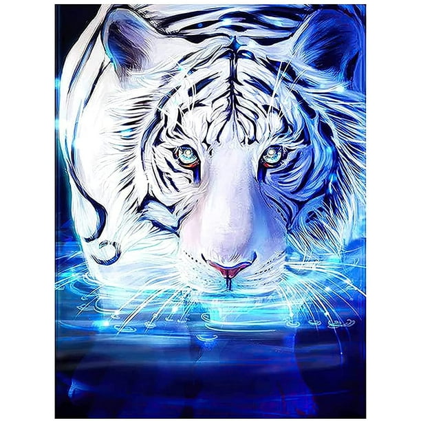 Tigre de pintura de diamante 5D, diamante completo de bricolaje, kits de pintura de diamante de animales, artesanía de diamante para decoración de pared del hogar 30 x 40 cm