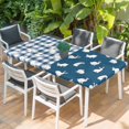 thumbnail image 2 of Japanese Rabbits Table Cloths for 6 Foot Rectangle Tables, Vintage Navy Blue Farmhouse Checkered Patio Waterproof Elastic Fitted Tablecloths, Washable Rectangular Table Cover for Camping, 2 of 8