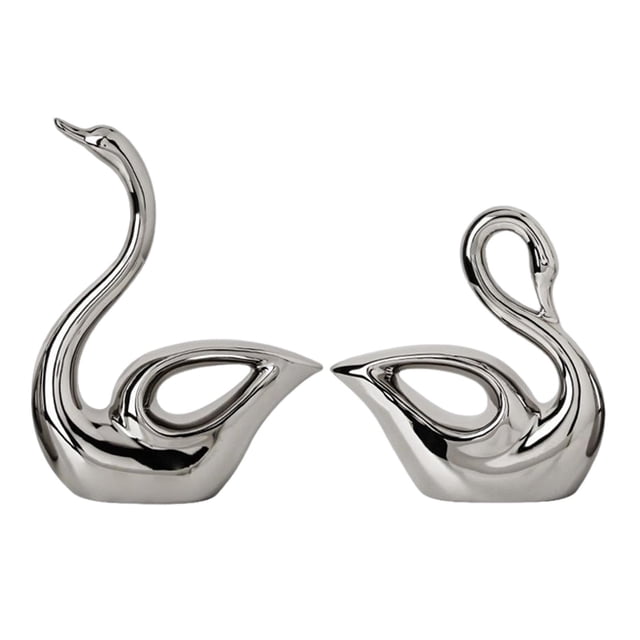 Figurillas de cisnes, esculturas, estatuas de animales, artesanía, decoración, adornos de mesa Plata
