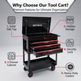 thumbnail image 4 of 3-Drawer Rolling Tool Cart with Wheels, Tool Box Cart with Lift-up Steel Top, Mechanic Tool Storage Organizer Cabinet for Garage, Warehouse, Workshop, Repair Shop - Black&Red, 4 of 9