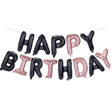 

Black and Rose Gold Happy Birthday Banner 16 Inch Happy Birthday Balloon 3D Mylar Foil Happy Birth
