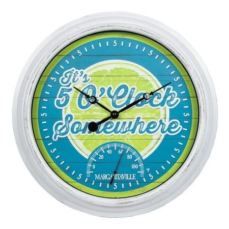 La Crosse Clock 15.75 inch Margaritaville Indoor/Outdoor Wall Clock w/ Temp (It's 5 O'Clock Somewhere), 433-3841MV2T