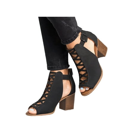 

Ritualay Ladies Sandals Summer Shoes Beach Sandal Fashion Casual Work Party Ankle Strap Black 7