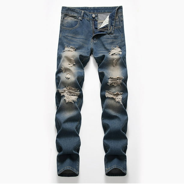 Pantalones vaqueros largos para hombre, nueva moda, con bolsillos, botones y cremallera, tendencia vaquera con personalidad, vaqueros para hombre.