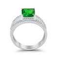 thumbnail image 3 of Three Piece Ring Princess Cut Wedding Set Green Emerald CZ 925 Sterling Silver Size 9, 3 of 4