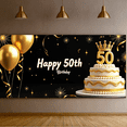 thumbnail image 5 of Glamorous Glittery 50th Birthday Banner with Gold Balloons Crowns Stars and Cakes Backdrop Party Decoration Supplies Photography Props for Birthday Parties Photo Booths Celebrations, 5 of 8