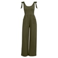 thumbnail image 4 of Pants for Women Summer Solid Color Pocket Wide-Leg Jumpsuit Army Green S, 4 of 6