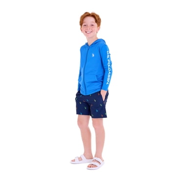 U.S Polo Assn. Boys Long Sleeve Hooded Zip-Up Rashguard, Sizes 4-18