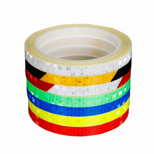 7 piezas Ruedas de bicicleta Pegatinas reflectantes Accesorios impermeables Cintas adhesivas de seguridad para automóviles Motocicletas Bicicletas (1 cm de ancho, 8 m de largo)