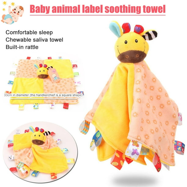LNKOO Taggie Blanket,Baby Lovey Soft Animal Plush Toy Blanket with Tags,Crinkle Fabric Ears, and