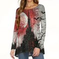thumbnail image 5 of Halloween Tops for Women Long Sleeve Funny Halloween Party Graphic Crew Neck Loose Party Women's Tunics Fashion Clothing Fall Clothes Wear with Leggings Outfits Red S, 5 of 6