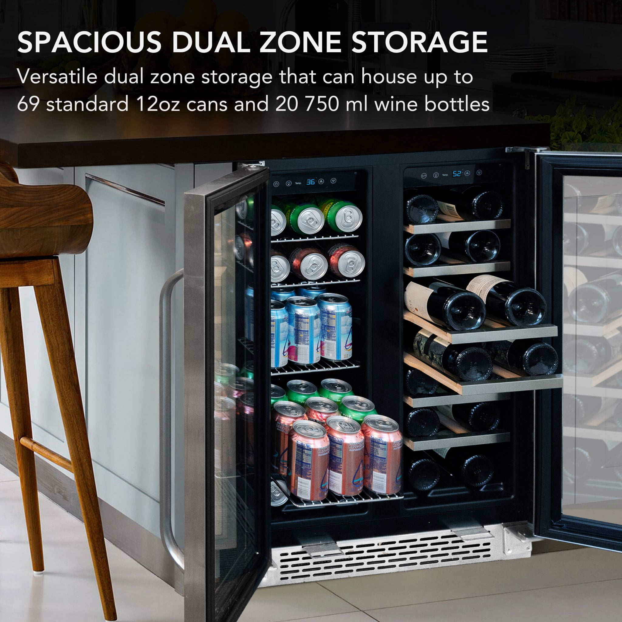 Whynter BWB-2060FDS/BWB-2060FDSa 24″ Built-In French Door Dual Zone 20 Bottle Wine Refrigerator 69 Can Beverage Center