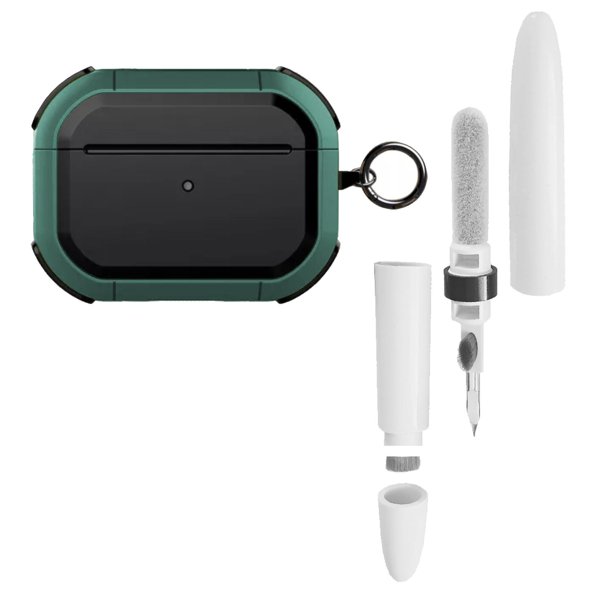 Funda Uso Rudo para Airpods Pro + Pluma Limpiadora + Gancho verde Gadget Collection Mx GC-FUSAPRPL