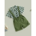 thumbnail image 3 of Coduop Toddler Boys Outfit Set Checkerboard Short Sleeve Lapel Shirts Tops Straps Shorts 2Pcs Suit, 3 of 8