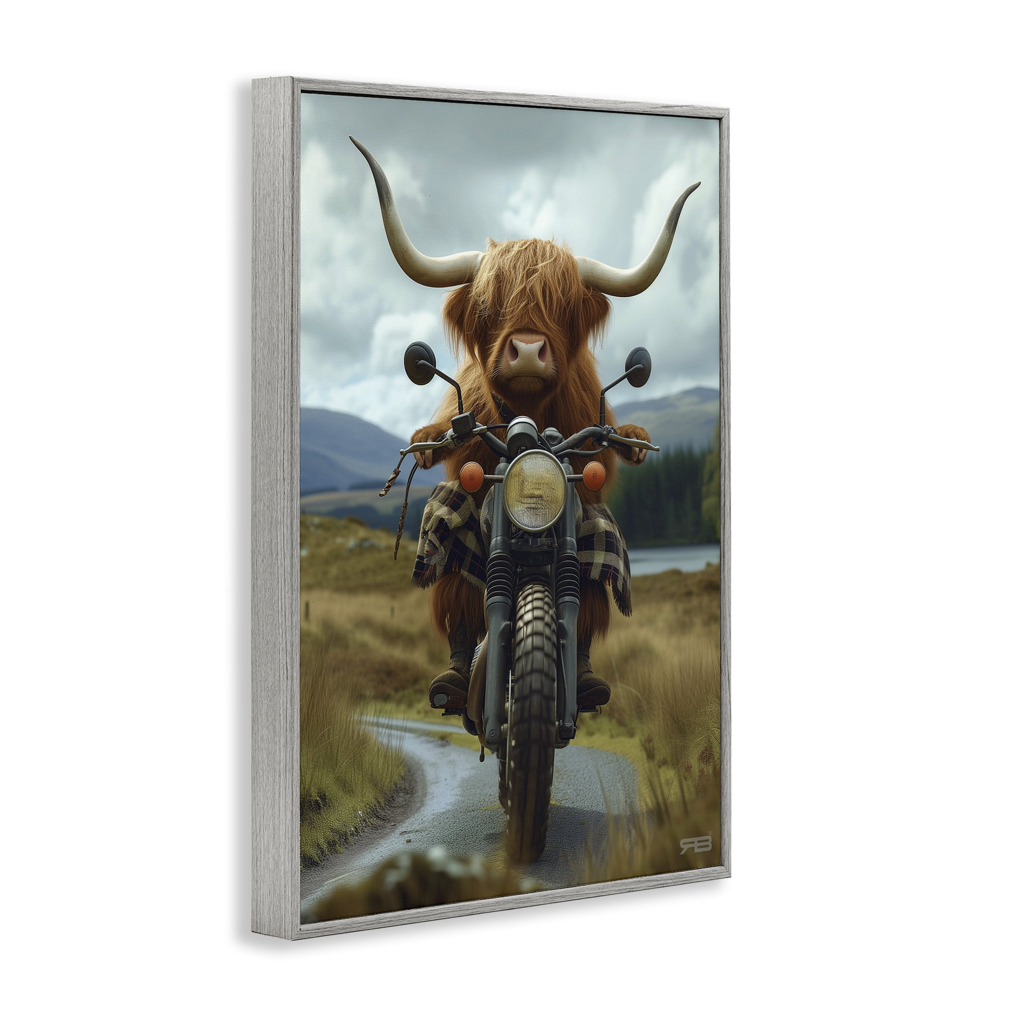 Stupell Industries Motorbike Rural Cattle Animals & Insects Painting Gray Framed Art Print Wall Art, 16 x 24