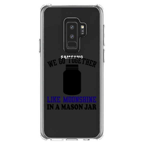 DistinctInk Clear Shockproof Hybrid Case for Samsung Galaxy S9  PLUS (6.2" Screen) - TPU Bumper Acrylic Back Tempered Glass Screen Protector - We Go Together Like Moonshine in a Mason Jar