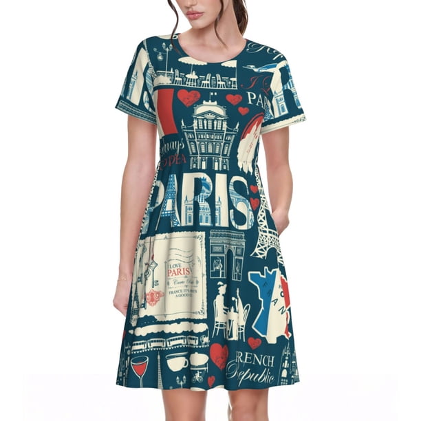 Balery France and Paris Vestidos sueltos de manga corta para mujer, vestidos de verano 2025, vestidos casuales de corte A con vuelo.