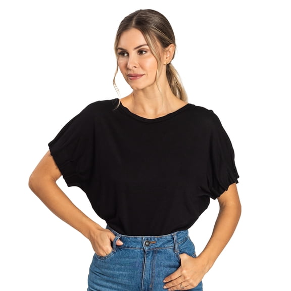 Rovitex Endless Collection Women's Cropped Bat Sleeves Blouse (Black, X-Large)