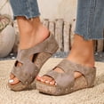 thumbnail image 3 of Rokment Women's Vintage Platform Wedge Slip on Walking Sandals Comfortable Leather Studded Open Toe Chunky High Heels Backless Half Slippers Hollow out Dress Slides Beach Summer Mules Khaki Size 9.5, 3 of 5