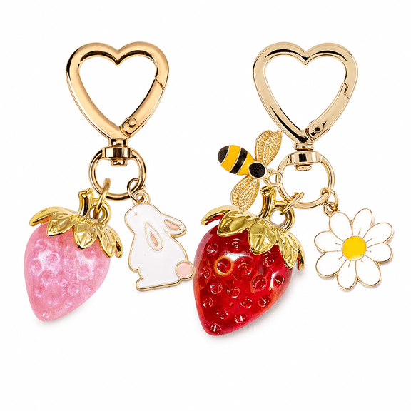 Cute Cherry Strawberry bag charms keychain purse accessories charm for women handbags Kawaii Flower Car Key Chain