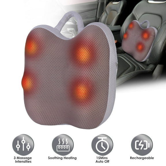 Imountek Cordless Shiatsu Massager Pillow with Heat, 3D Kneading Back and Waist Massager Rechargeable & Portable for Home Car Office