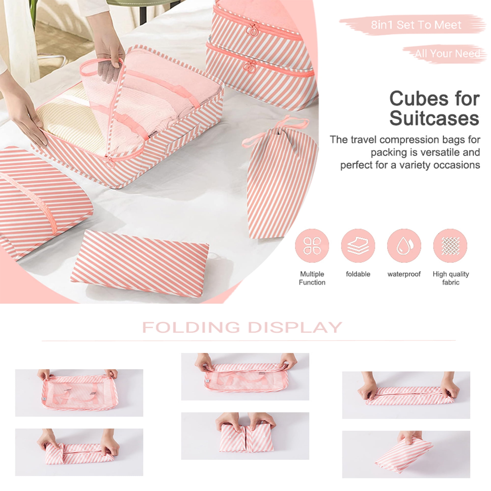 lEPECQ Packing Cubes for Travel & Suitcases Foldable Suitcase Organizer Lightweight Luggage Storage Bag 7 Pack - Pink