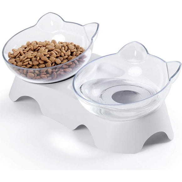 Elevated Pet Feeder for Small Cats and Puppies, Double Cat Dog Bowls with 15° Tilted Design, Orthopedic Support for Comfortable Feeding Posture, Non-Slip Base Ensures Stability