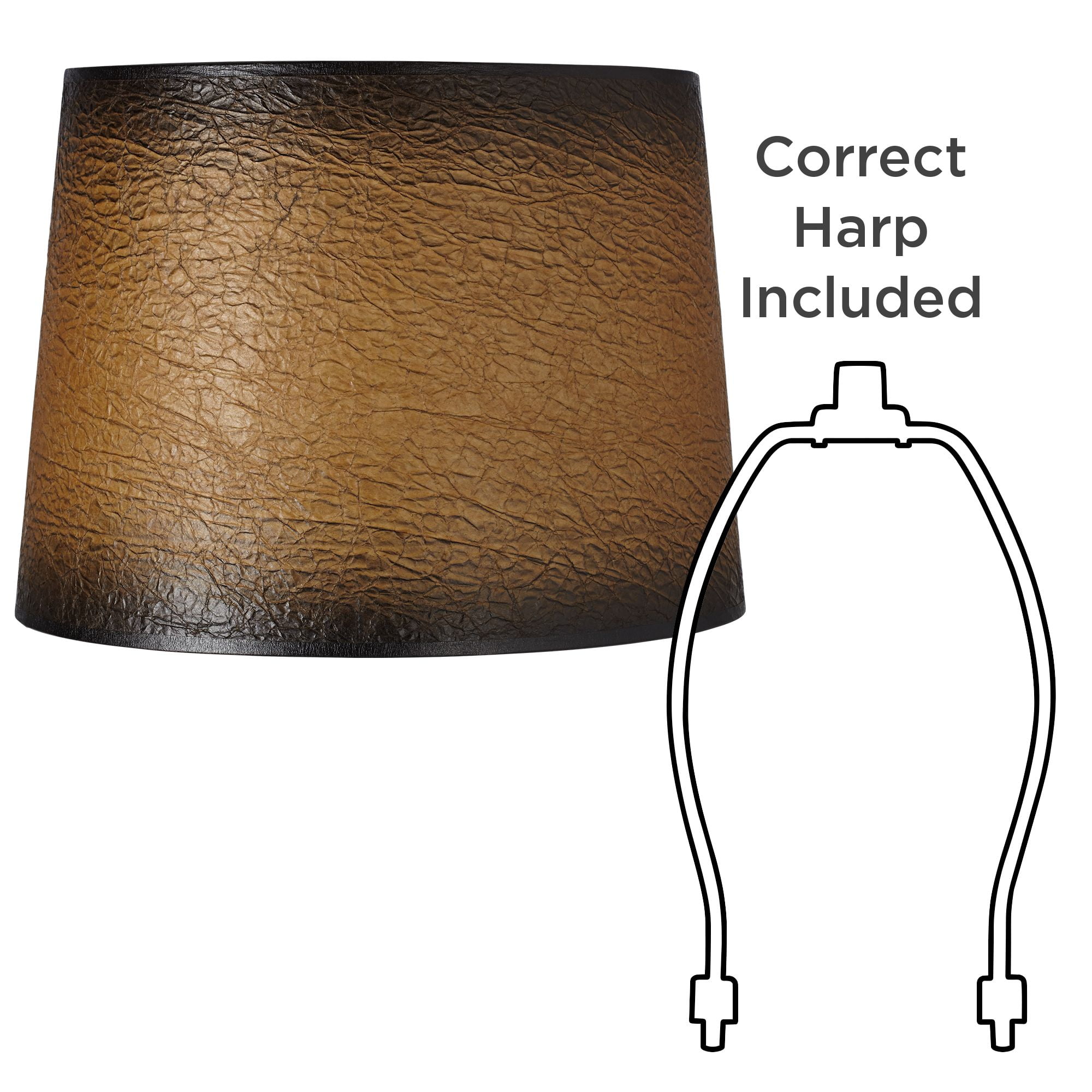 Springcrest Collection Set of 2 Drum Lamp Shades Distressed Crackle Medium 13" Top x 15" Bottom x 10" Slant Spider Replacement Harp and Finial Fitting