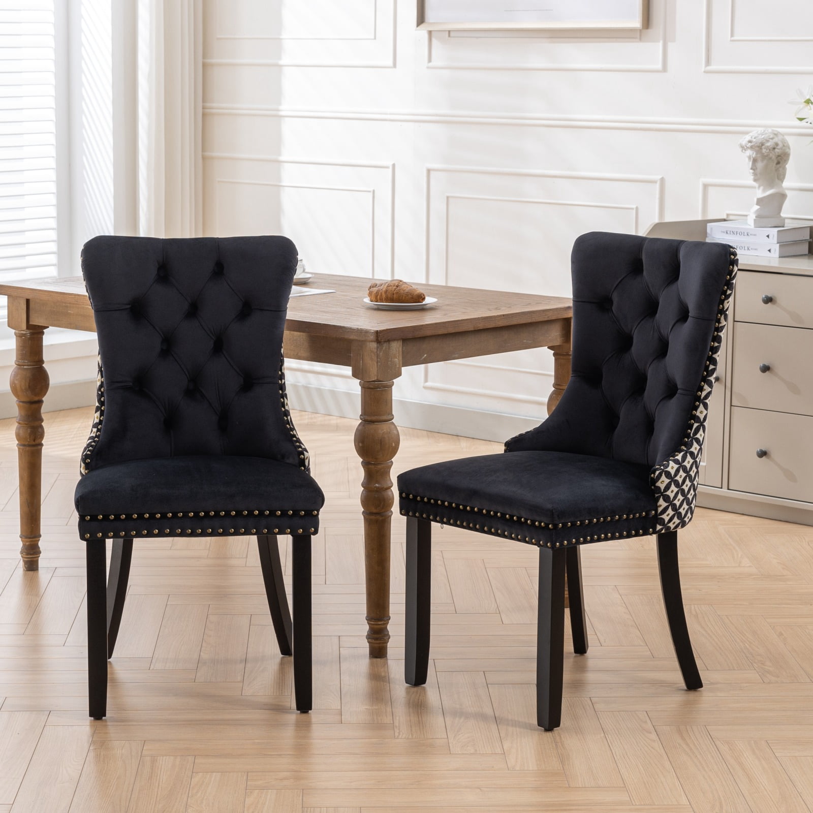 Velvet Tufted Dining Chairs Set of 6, Upholstered Accent Chairs with Solid Wood Frame for Kitchen & Dining Room