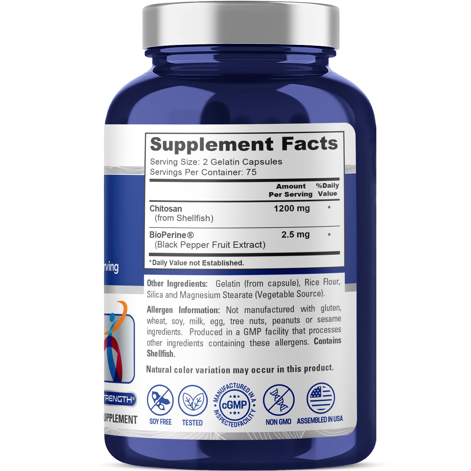 NusaPure Chitosan 1200mg, 150 Capsules - Non-GMO, Soy Free, Dietary Supplement for Unisex Adult Health & Wellness