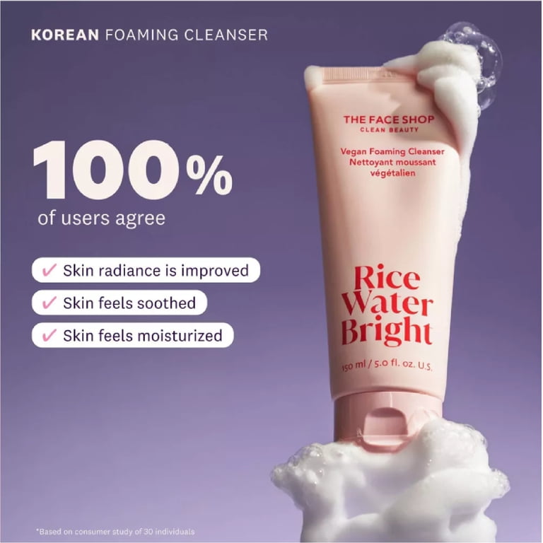 The Face Shop Rice Water Bright Vegan Foaming Cleanser, Hydrating