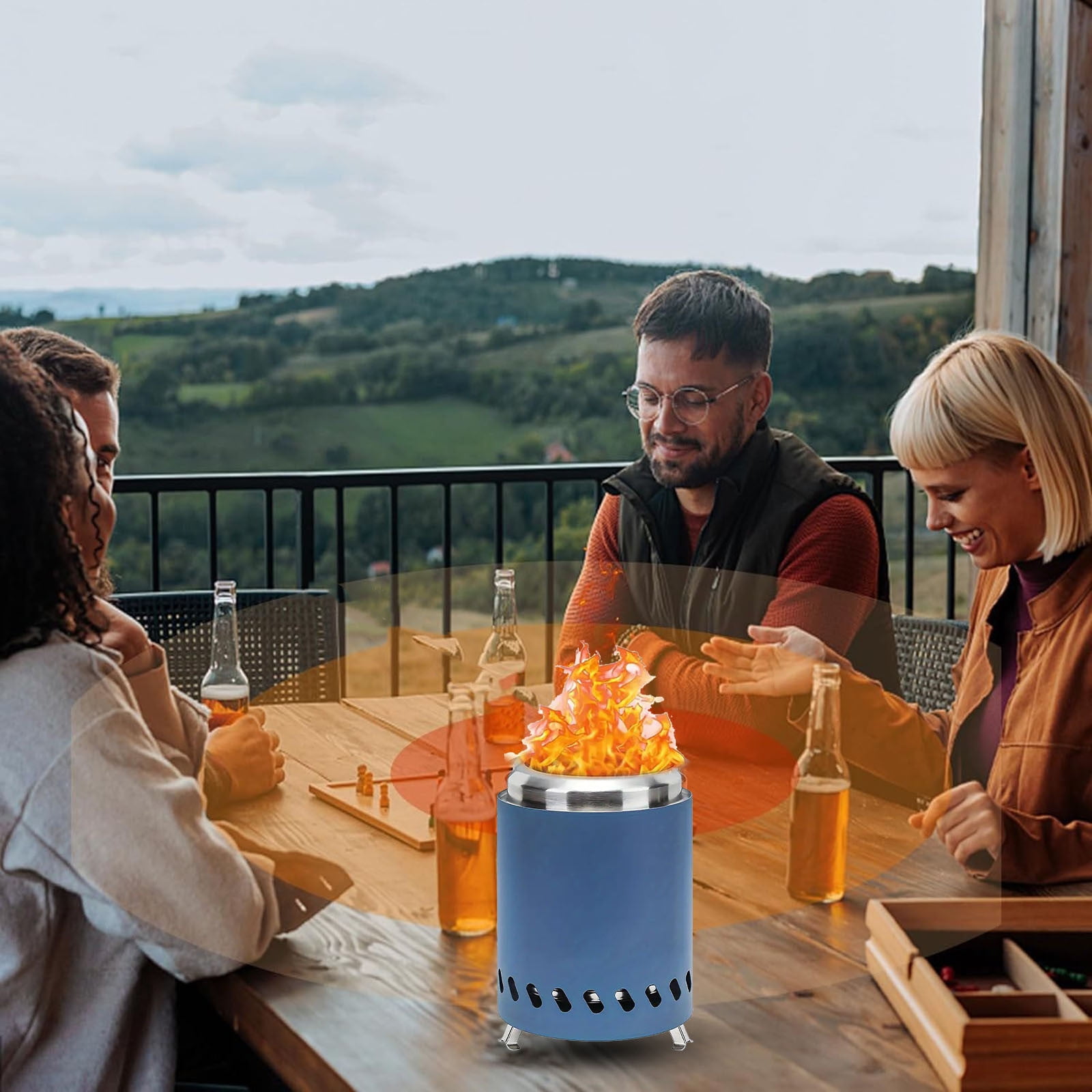 Outdoor Wood-burning Tabletop Fire Pit for Cozy Gatherings, Patio Heating, and Camping Bonfires