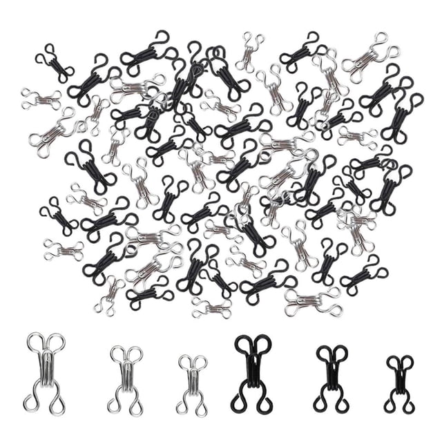 120 Paquete de 24 ganchos de grandes y cierre de ojos (plateado y negro) Accesorios para coser Gancho de metal para confección de vestidos
