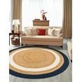thumbnail image 1 of Indian Handmade Braided Navy Blue & White Boder Natural Jute Area Rug, Home Décor Rug, Jute Rug for Bedroom, Dining Room, living room, Doormat Rug Size - 9' Round (270 cm x 270 cm), 1 of 5