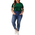 thumbnail image 2 of Agnes Orinda Women's Plus Size St. Patrick's Day Tops Crew Neck Short Sleeve Tee Tops Velvet T-Shirt 2X Dark Green, 2 of 6