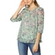 thumbnail image 5 of Blusa de gasa floral para mujer INSPIRE CHIC de manga 3/4, cuello redondo, con dobladillo con volantes, verde menta, talla 3XL, 5 of 7