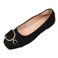 thumbnail image 2 of Samdudou Slip On Shoes for Women Closed Toe Square Front Faux Suede Ballet Flats Statement Metallic D-Ring Buckle Decor Elegant Office Work Business Casual Footwear, 2 of 9