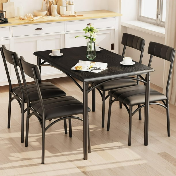 Yeshouse Mesa de cocina con sillas, mesa de comedor para 4, mesa de comedor Rectangular de Metal y madera con 4 sillas tapizadas