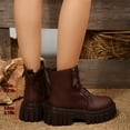 thumbnail image 5 of Viluyesy Womens Moto Boots, Thick Sole Zip-Up Round Toe Fashion Lace Up Mid Calf Boots Brown US6.5, 5 of 9