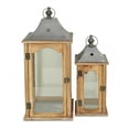 thumbnail image 4 of Set of 2 Brown Wood finished Frame Glass and Metal Top Lanterns, 4 of 5