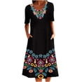 thumbnail image 1 of Robes d'Été Décontractées pour Femmes Manches Courtes Robe Midi Imprimé Vintage Ample Confortable Longues T-Shirts avec Poches, 1 of 7