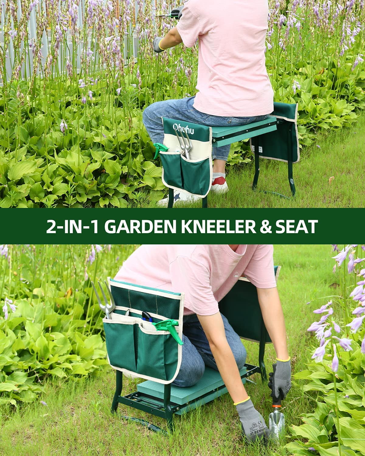 Ohuhu Upgraded Garden Kneeler and Seat with Thicken & Widen Soft Kneeling Pad... 