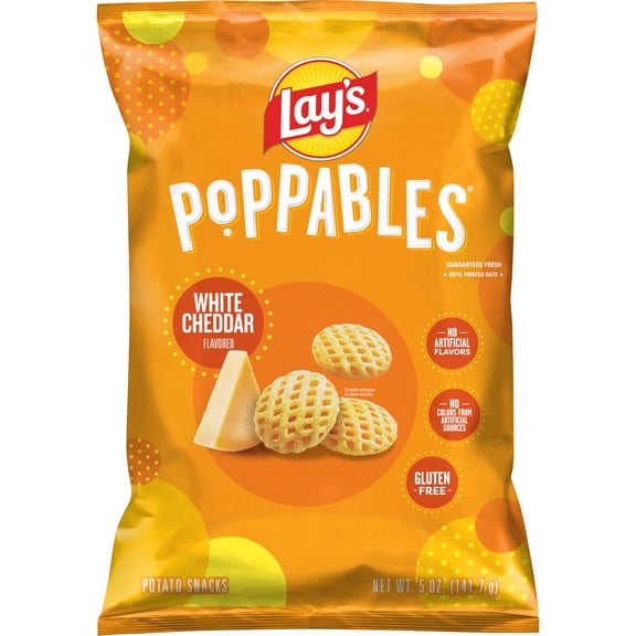 Lay's Poppables White Cheddar Flavored Potato Snack Chips, 5 Oz Bag