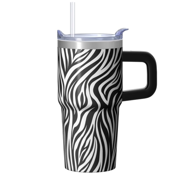 Insulated 20oz Stainless Steel Tumbler with Handle, Geometric Design Double Wall Coffee Travel Mug with Straw Leak Proof