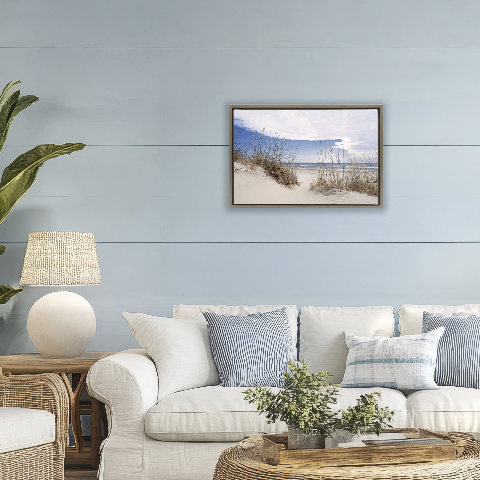 Stupell Industries Sea Oats Along Sandy Dunes Brown Framed Floater Canvas Wall Art, design by Natalie Carpentieri