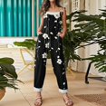 thumbnail image 6 of WTOBBY Women's Floral Printed One-Piece Pants Jumpsuit, Casual Loose Fit with Retro Straps in Cotton and Linen Blend, Perfect for Comfortable Fashion,BlackL, 6 of 6