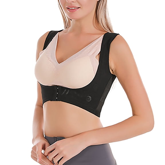 AJGRHE Women Wirefree Adjustable Bra X-Shaped Back Support Bra for Posture Correction and Lifting Front Closure Design M Black