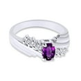 thumbnail image 2 of Oval Shape Natural Diamond And Simulated Amethyst In 14K White Gold Over 925 Sterling Silver Ring Size 11, 2 of 4