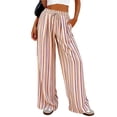 thumbnail image 2 of Womens Pants Elastic Waist Striped Print Lightweight Palazzo Pants Casual Wide Leg Pants with Pockets M, 2 of 7